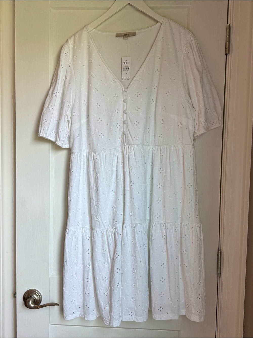 LOFT White Eyelet Tiered Midi Dress